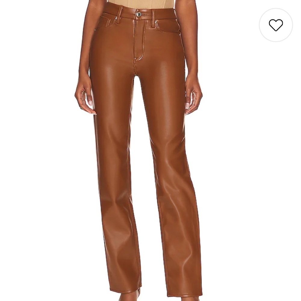 Good American Brown Faux Leather High-Rise Straight Jeans
